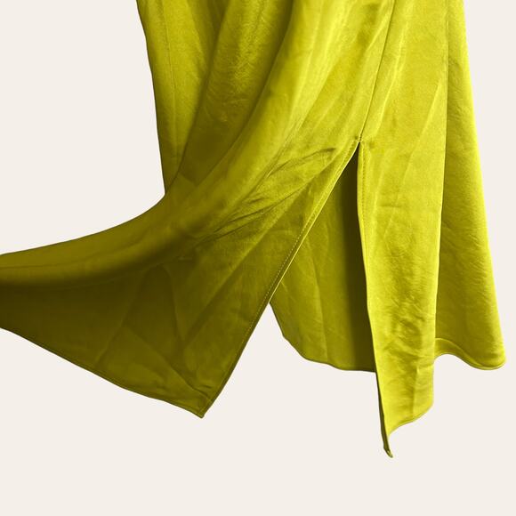 Express Satin Cowl Neck Midi Slip Dress in Lime Green Size Small - Picture 9 of 13